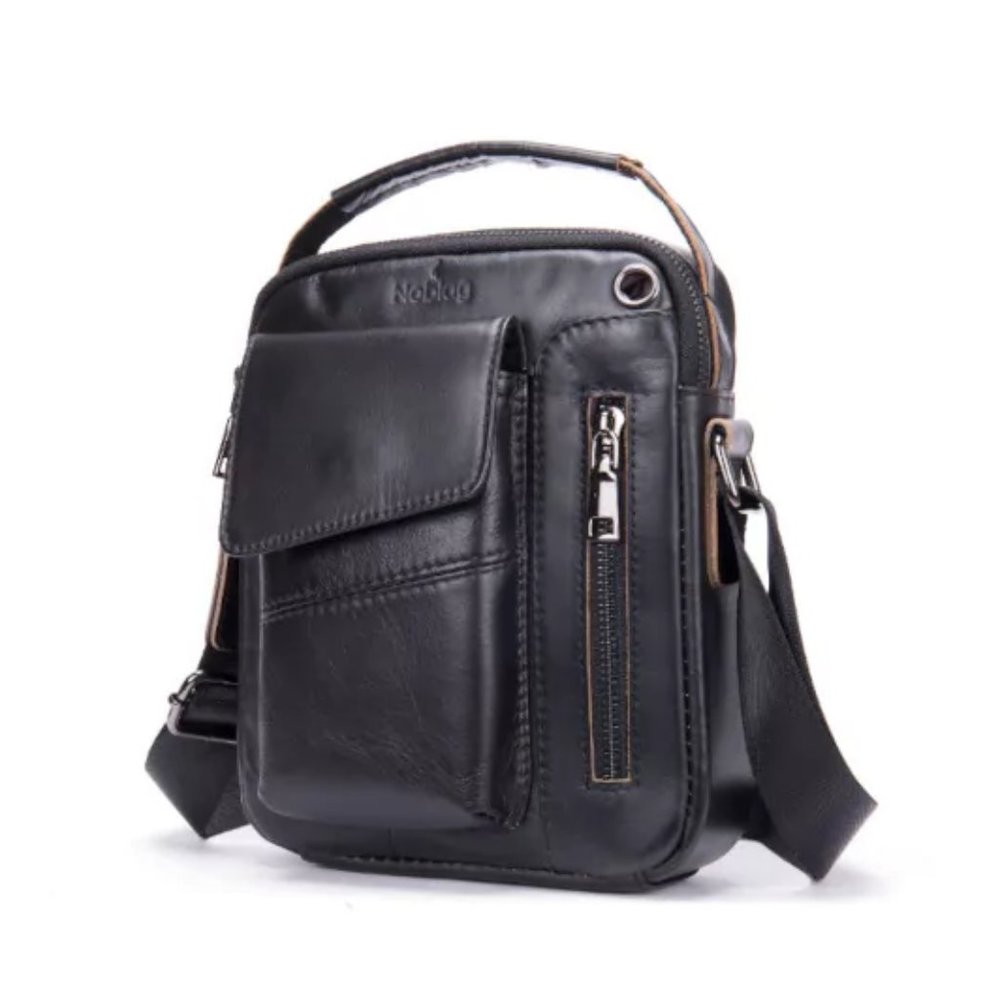 Noblag Wiler Leather Men's Black Messenger Bags Crossbody Shoulder Sling Bags